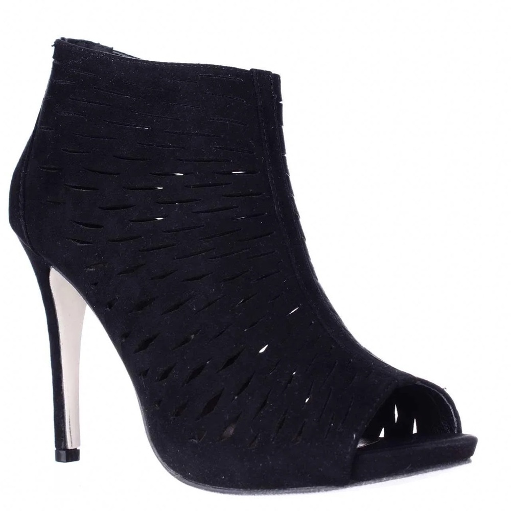 Madden Girl Black Heeled Boots with Peep-Toe and Cutout Design